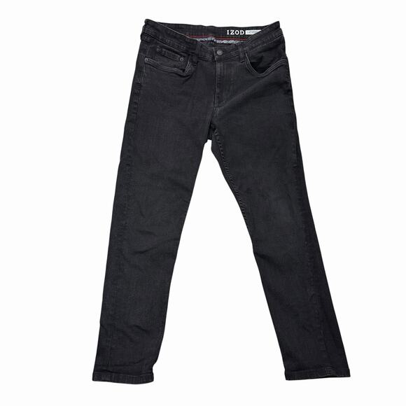 Izod Jeans Mens 32 x 28 Slim Taper Fit Denim Pants Black Stretchy - Picture 1 of 11